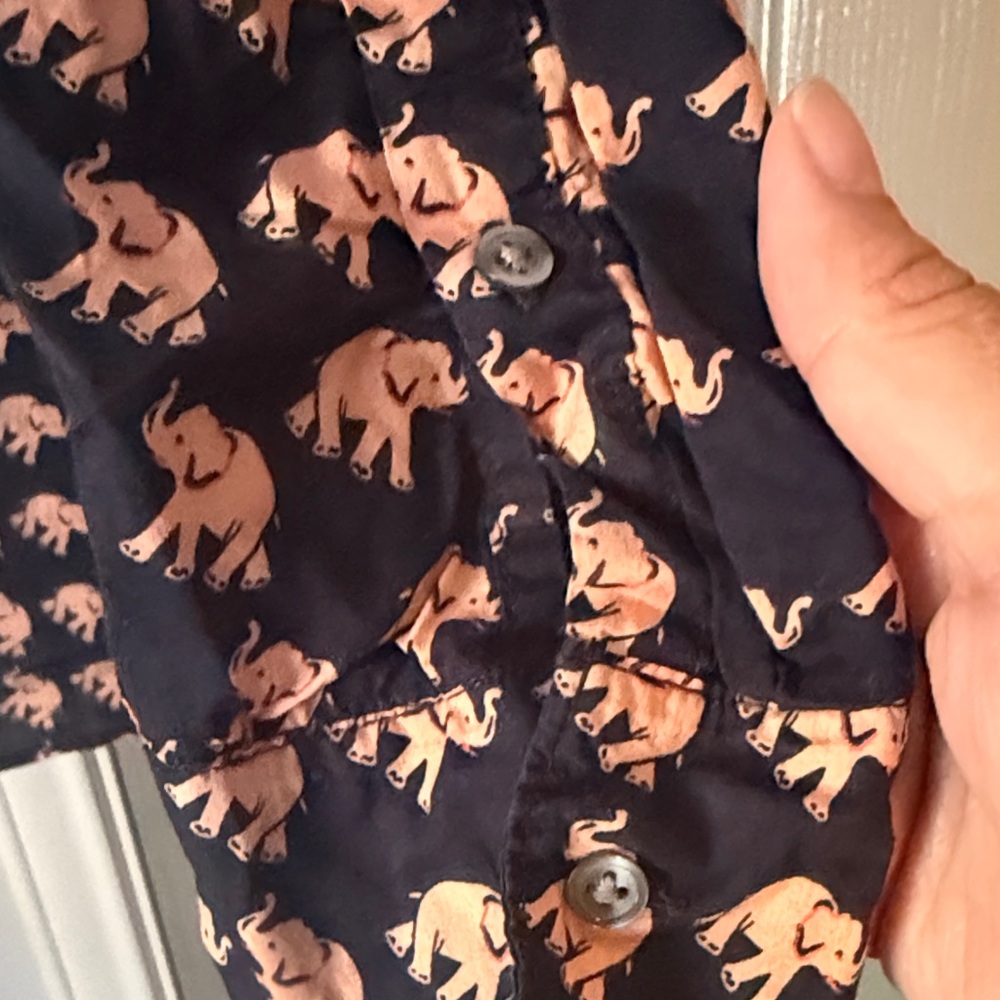 GAP Dark Blue Cotton Long Sleeve Pullover Shirt with Pink Elephant Print - Picture 10 of 13